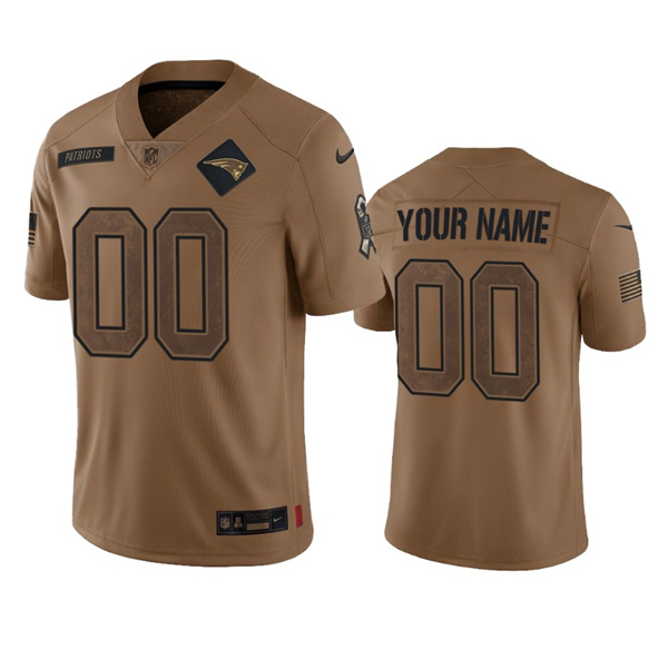 Mens New England Patriots Active Player Custom 2023 Brown Salute To Setvice Limited Football Stitched Jersey